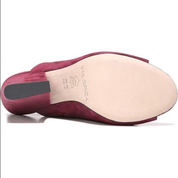 Burgundy Suede Ankle Strap Peep Toe Cone Sandal - Picture 4 of 4